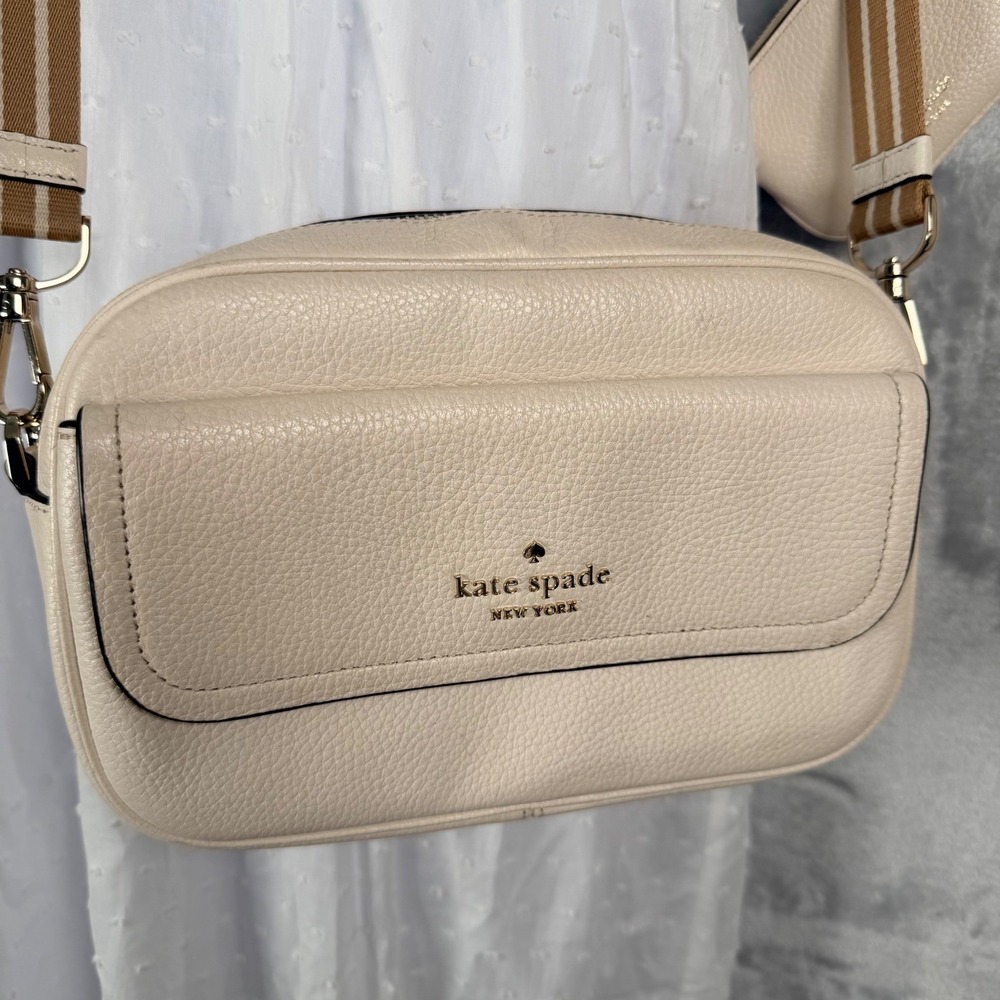 Kate Spade New York Rosie Pebbled Leather Flap Camera Bag Crossbody Cream